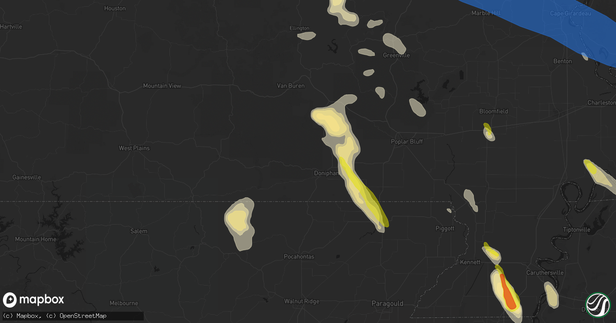 Hail map in Doniphan, MO on May 31, 2026