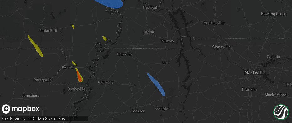 Hail map in Dresden, TN on May 31, 2026