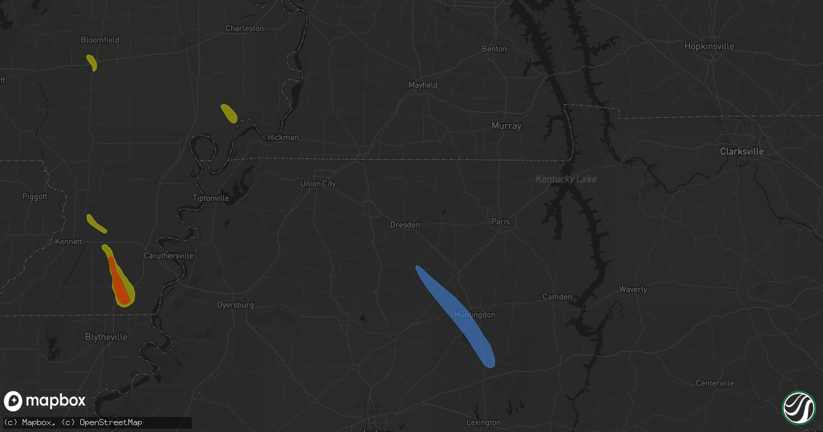 Hail map in Dresden, TN on May 31, 2026