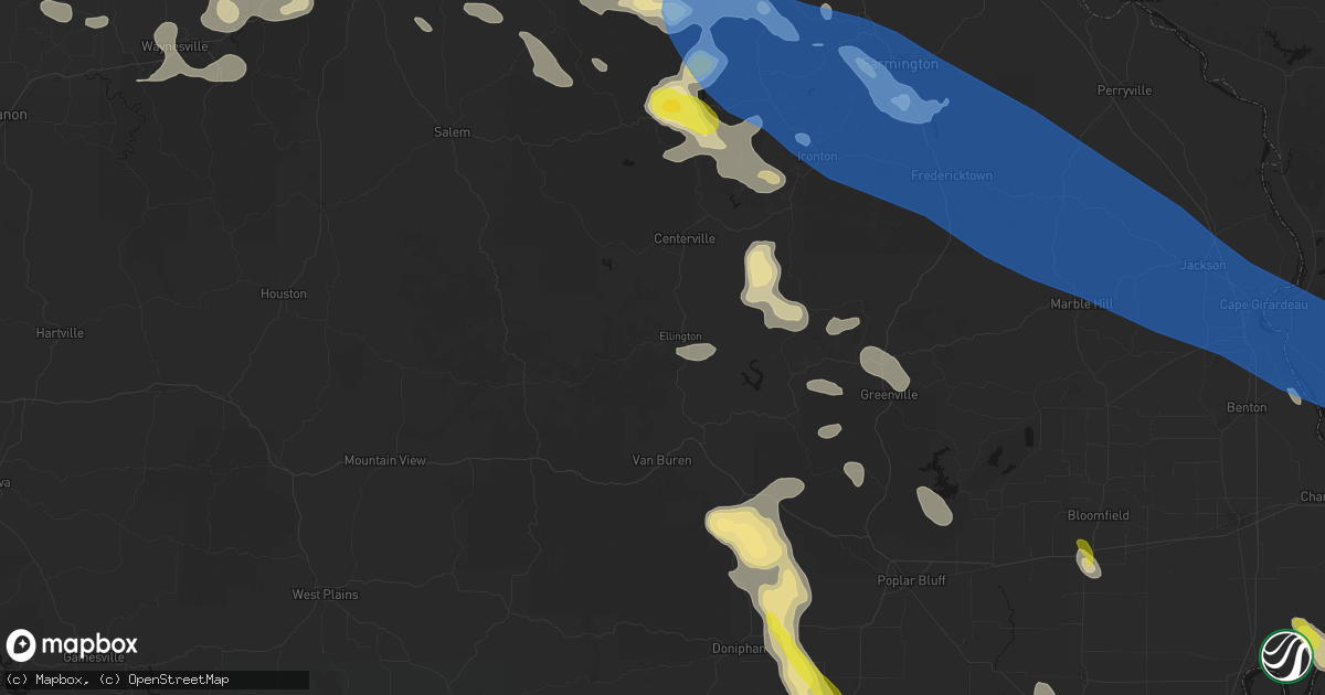 Hail map in Ellington, MO on May 31, 2026