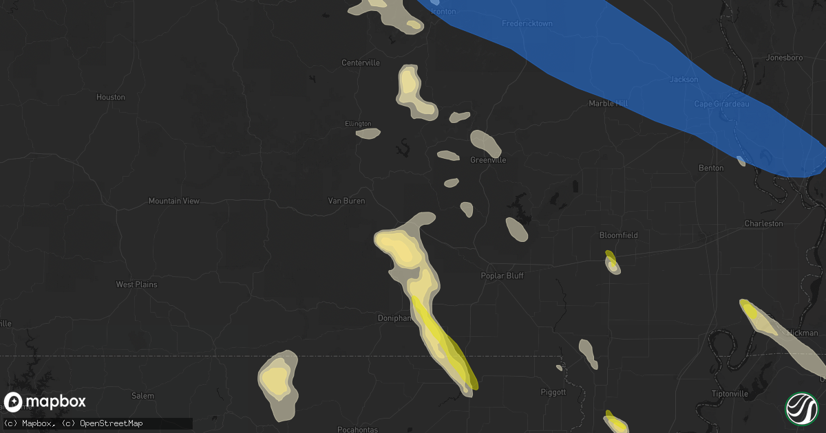 Hail map in Ellsinore, MO on May 31, 2026