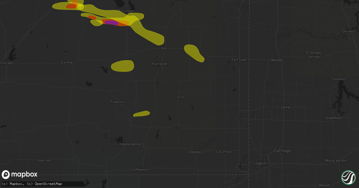 Hail map in Erie, KS on May 31, 2026