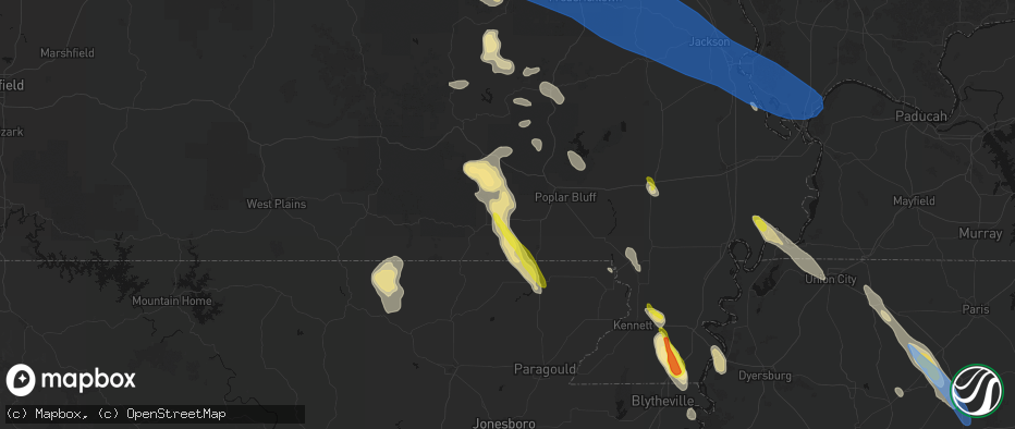Hail map in Fairdealing, MO on May 31, 2026
