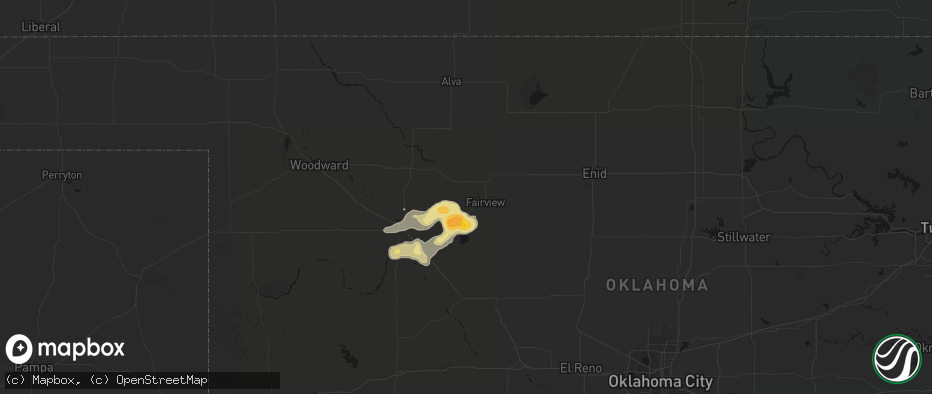 Hail map in Fairview, OK on May 31, 2026