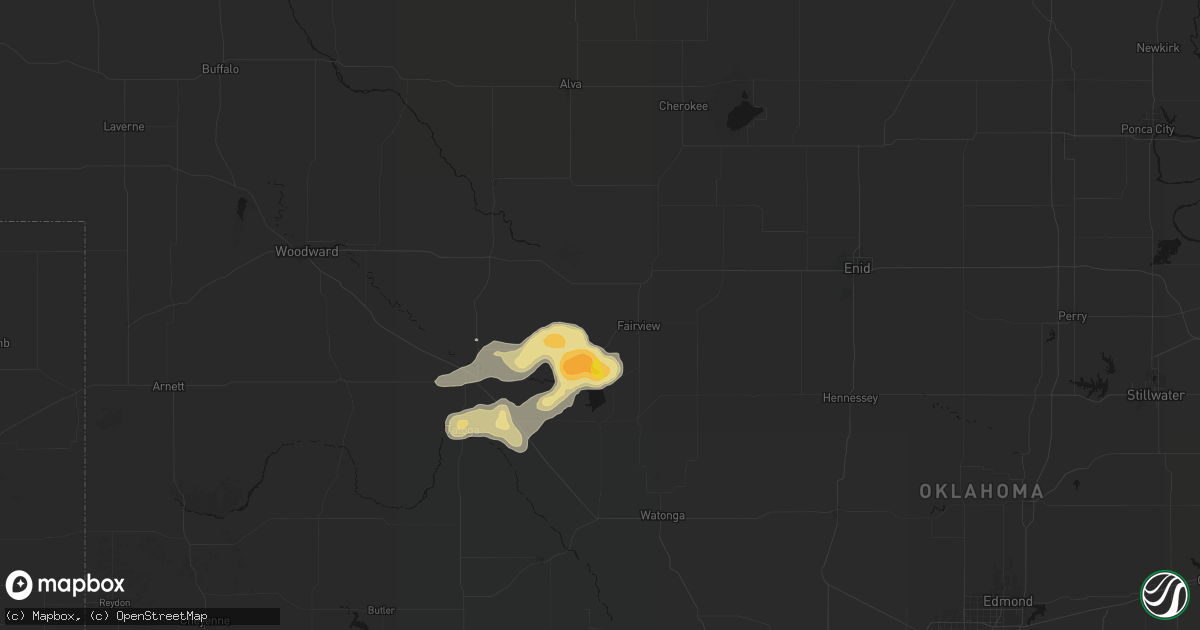 Hail map in Fairview, OK on May 31, 2026