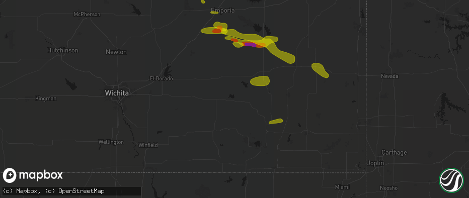 Hail map in Fall River, KS on May 31, 2026