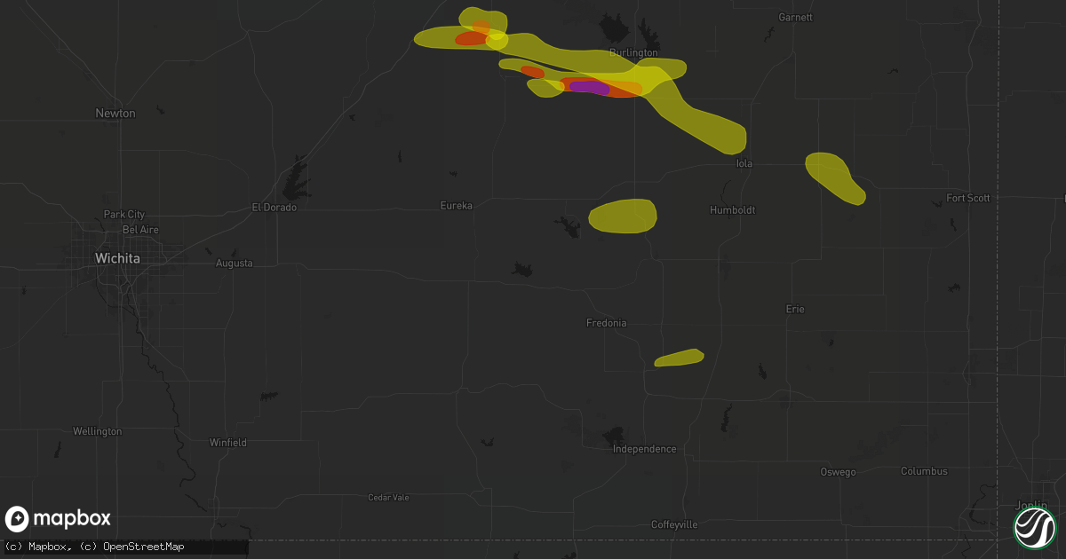 Hail map in Fall River, KS on May 31, 2026