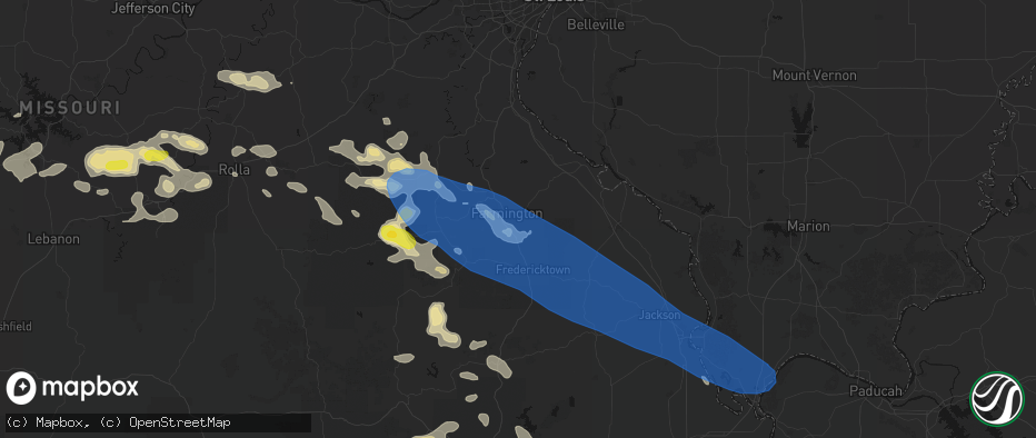 Hail map in Farmington, MO on May 31, 2026