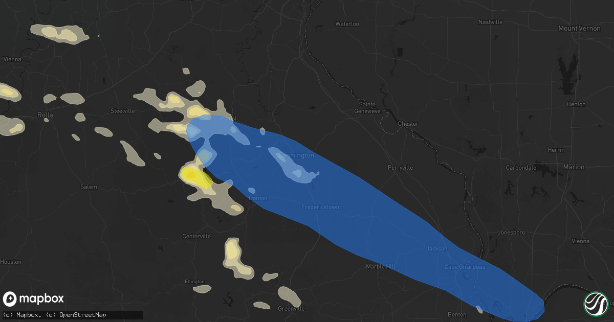 Hail map in Farmington, MO on May 31, 2026