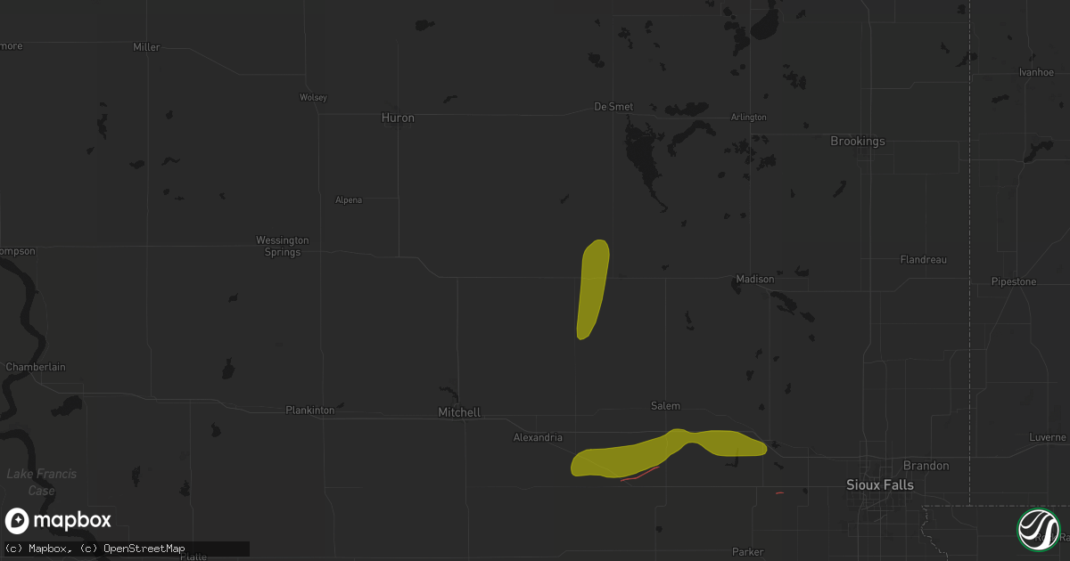 Hail map in Fedora, SD on May 31, 2026