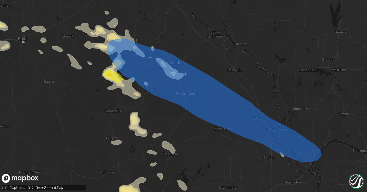 Hail map in Fredericktown, MO on May 31, 2026