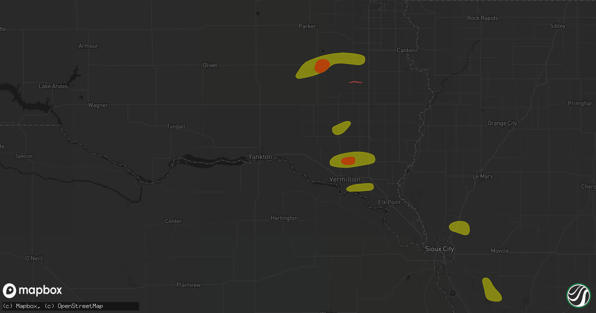 Hail map in Gayville, SD on May 31, 2026