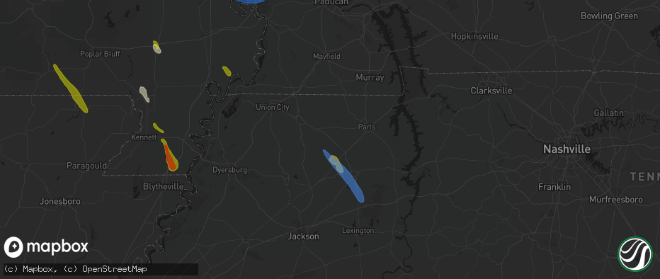 Hail map in Gleason, TN on May 31, 2026