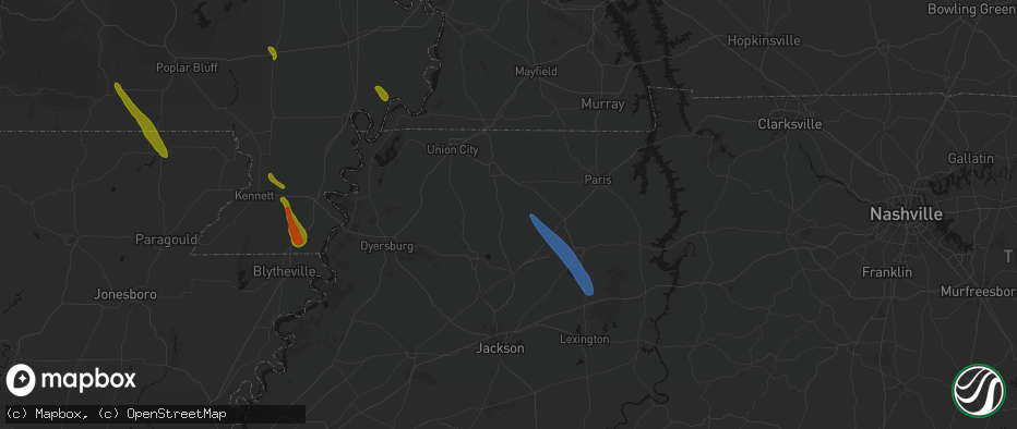 Hail map in Greenfield, TN on May 31, 2026