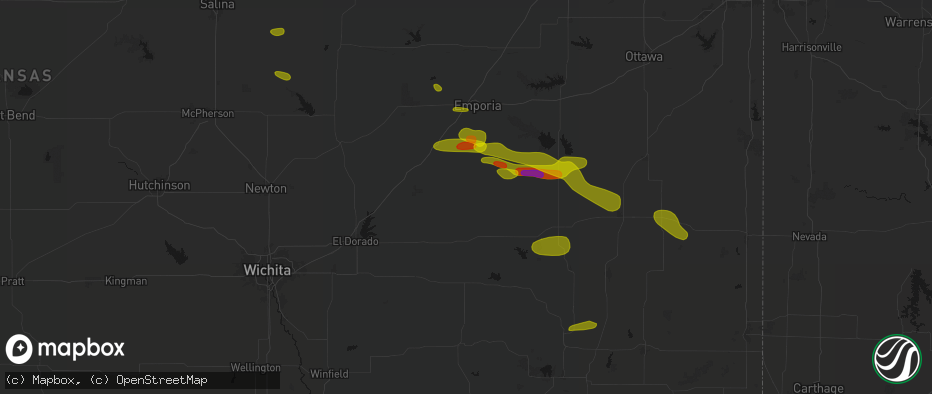 Hail map in Hamilton, KS on May 31, 2026