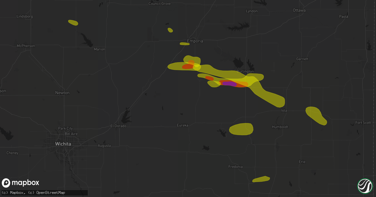 Hail map in Hamilton, KS on May 31, 2026