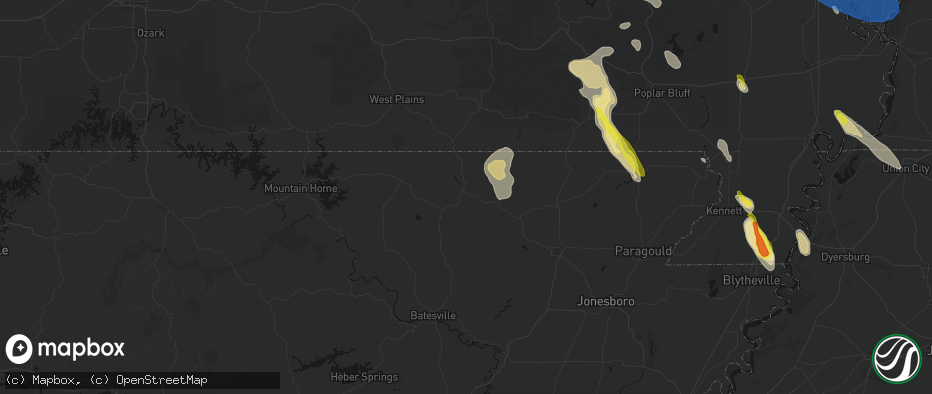 Hail map in Hardy, AR on May 31, 2026