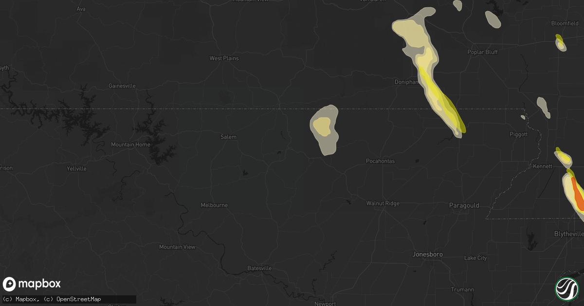 Hail map in Hardy, AR on May 31, 2026