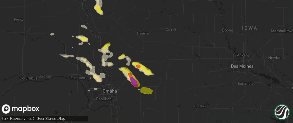 Hail map in Harlan, IA on May 31, 2026
