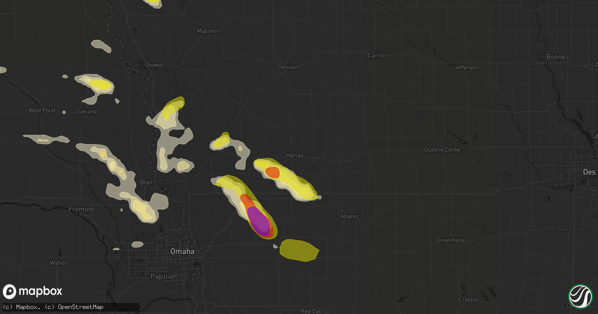Hail map in Harlan, IA on May 31, 2026