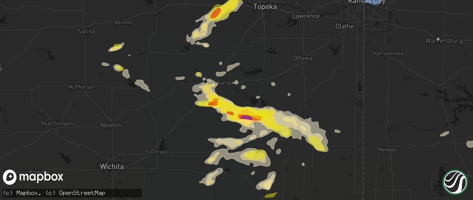 Hail map in Hartford, KS on May 31, 2026