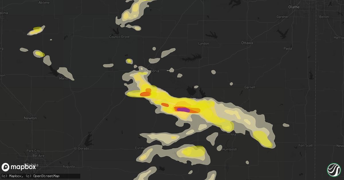 Hail map in Hartford, KS on May 31, 2026