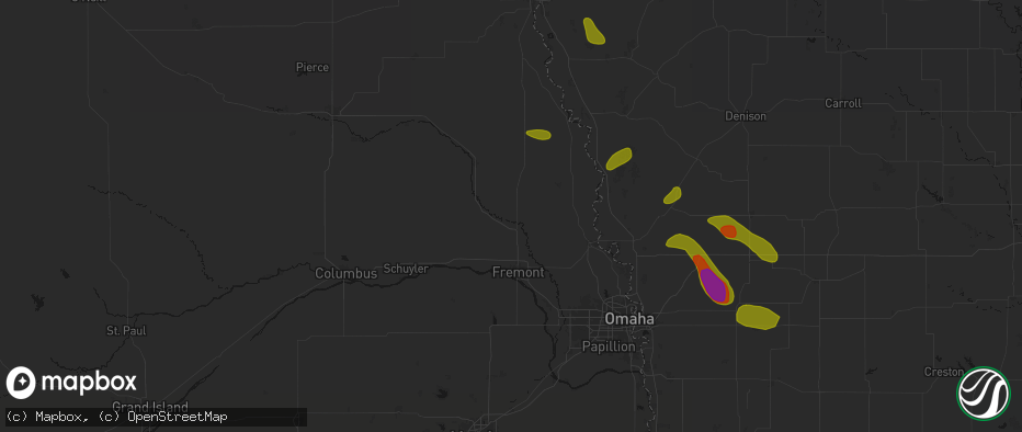Hail map in Hooper, NE on May 31, 2026