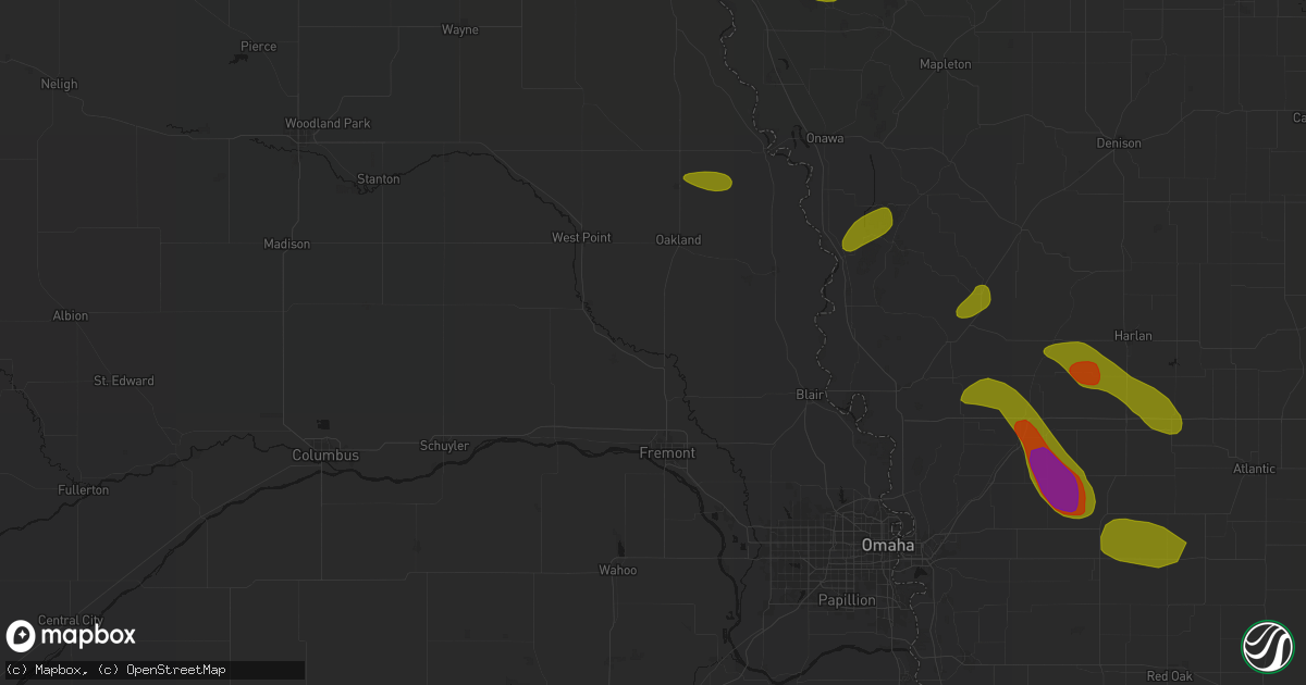 Hail map in Hooper, NE on May 31, 2026