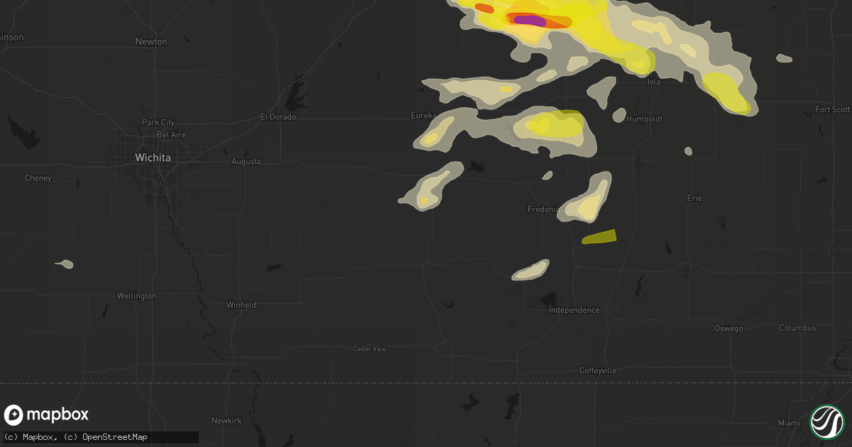 Hail map in Howard, KS on May 31, 2026