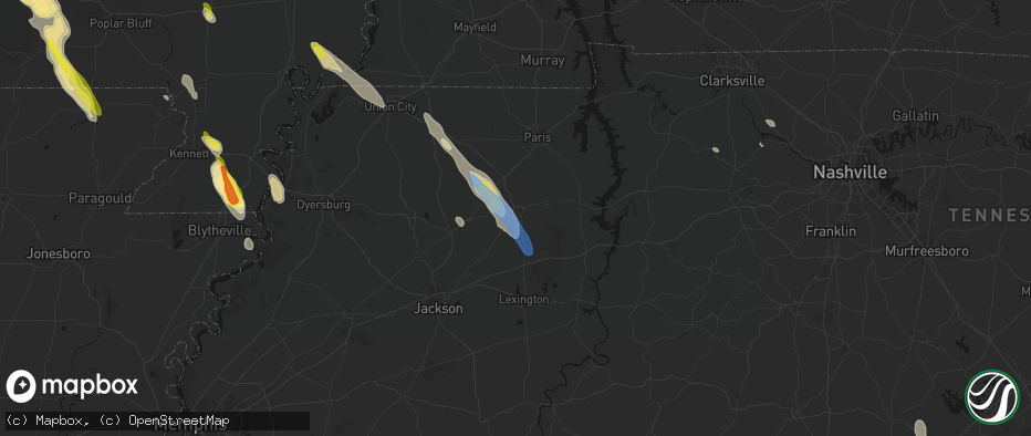 Hail map in Huntingdon, TN on May 31, 2026