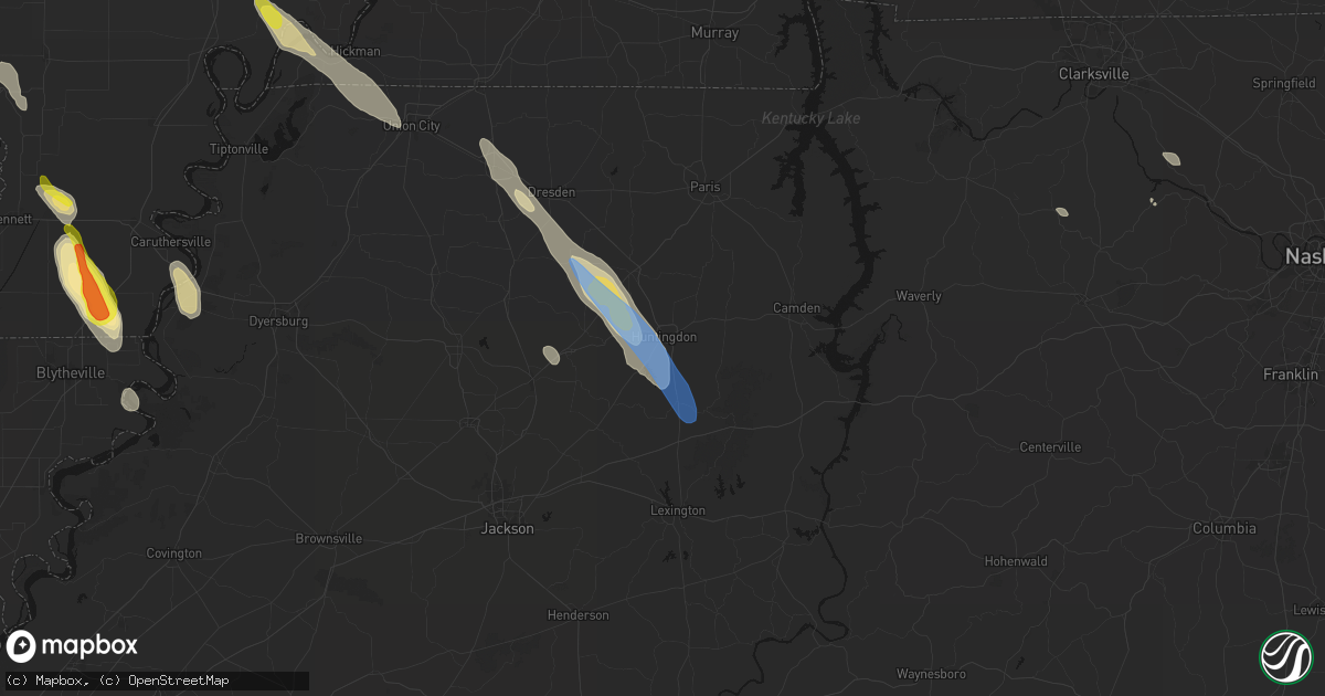 Hail map in Huntingdon, TN on May 31, 2026