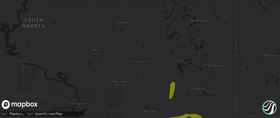 Hail map in Huron, SD on May 31, 2026