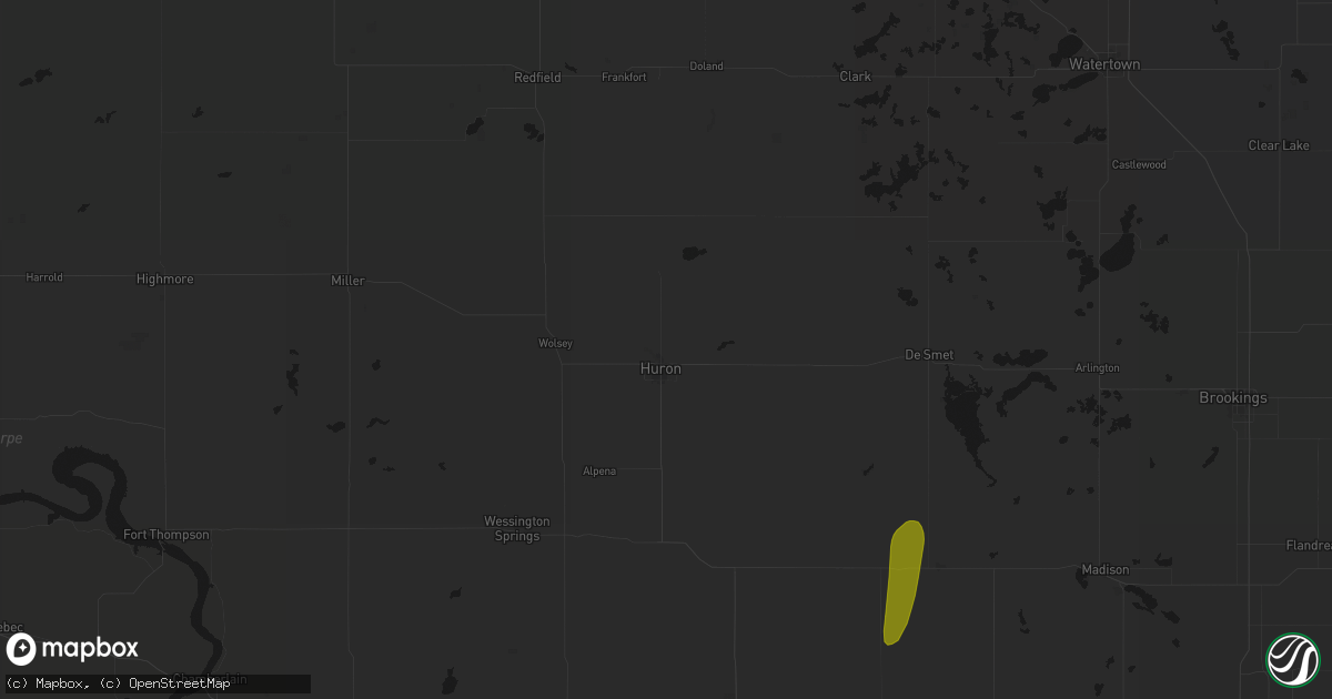 Hail map in Huron, SD on May 31, 2026