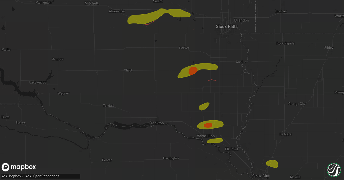 Hail map in Irene, SD on May 31, 2026