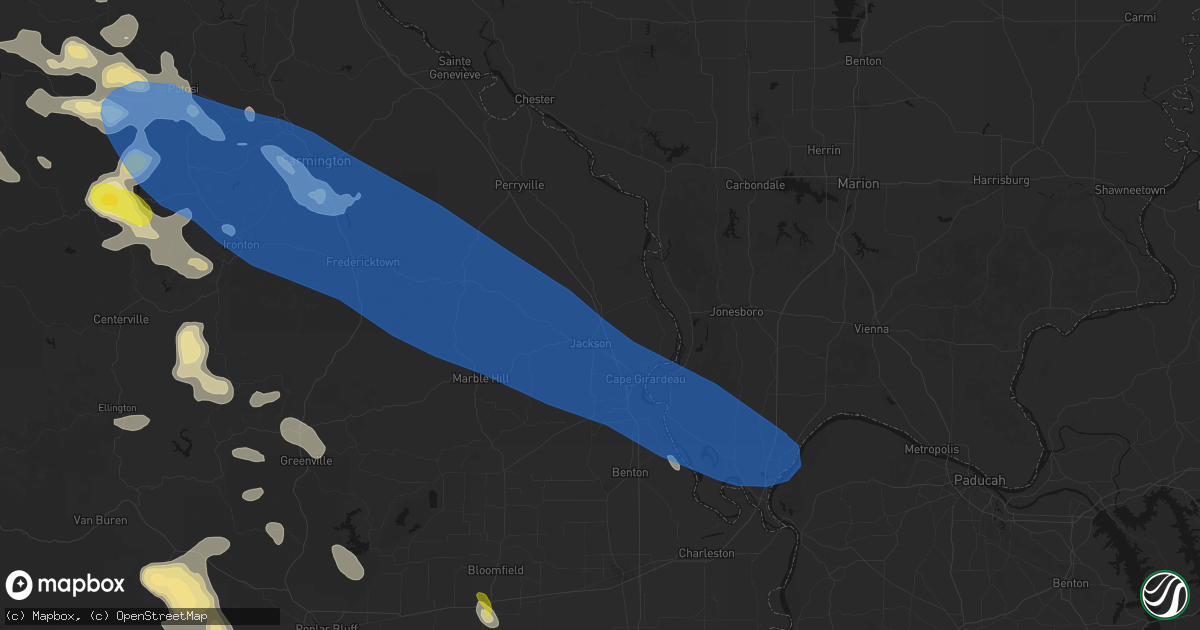 Hail map in Jackson, MO on May 31, 2026