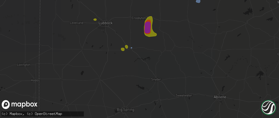 Hail map in Justiceburg, TX on May 31, 2026