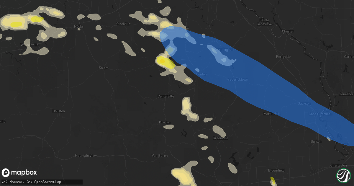 Hail map in Lesterville, MO on May 31, 2026