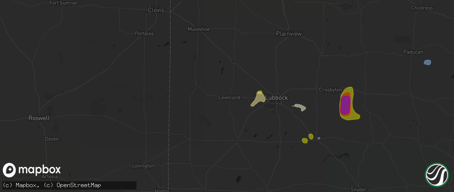 Hail map in Levelland, TX on May 31, 2026