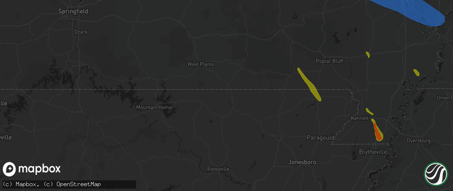 Hail map in Mammoth Spring, AR on May 31, 2026
