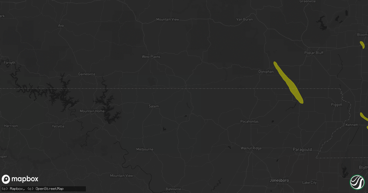 Hail map in Mammoth Spring, AR on May 31, 2026