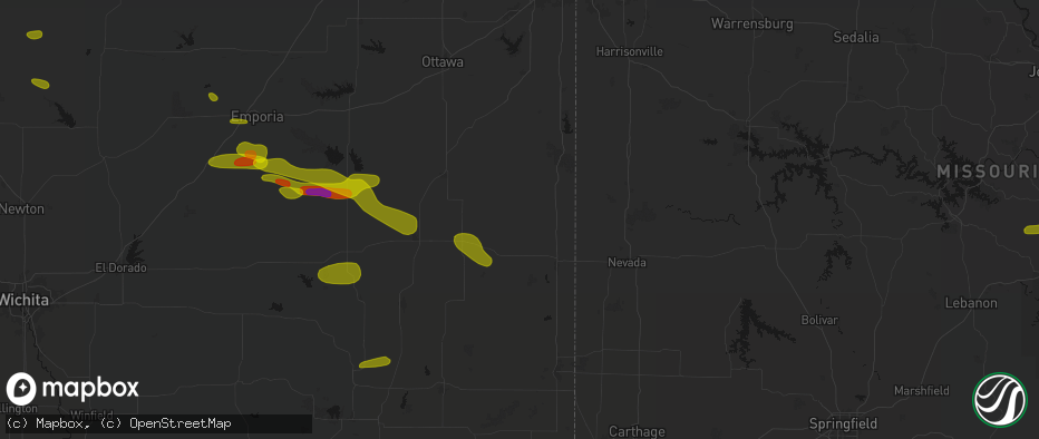Hail map in Mapleton, KS on May 31, 2026