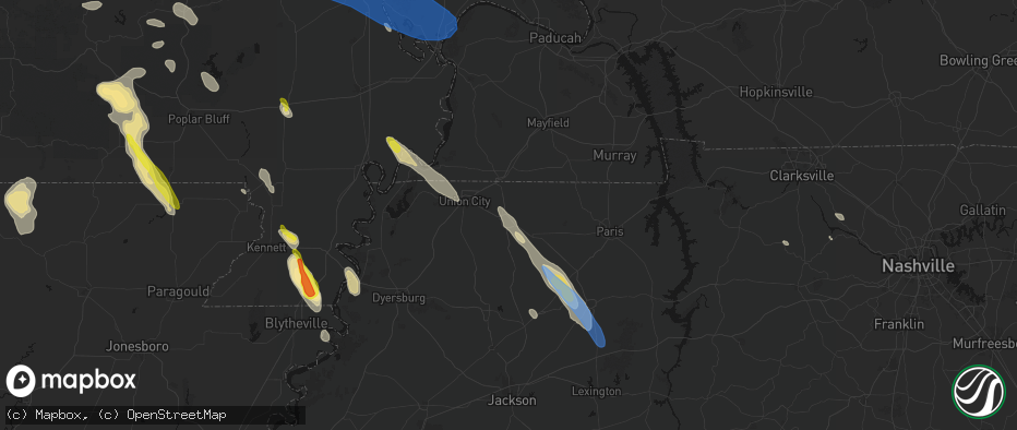 Hail map in Martin, TN on May 31, 2026