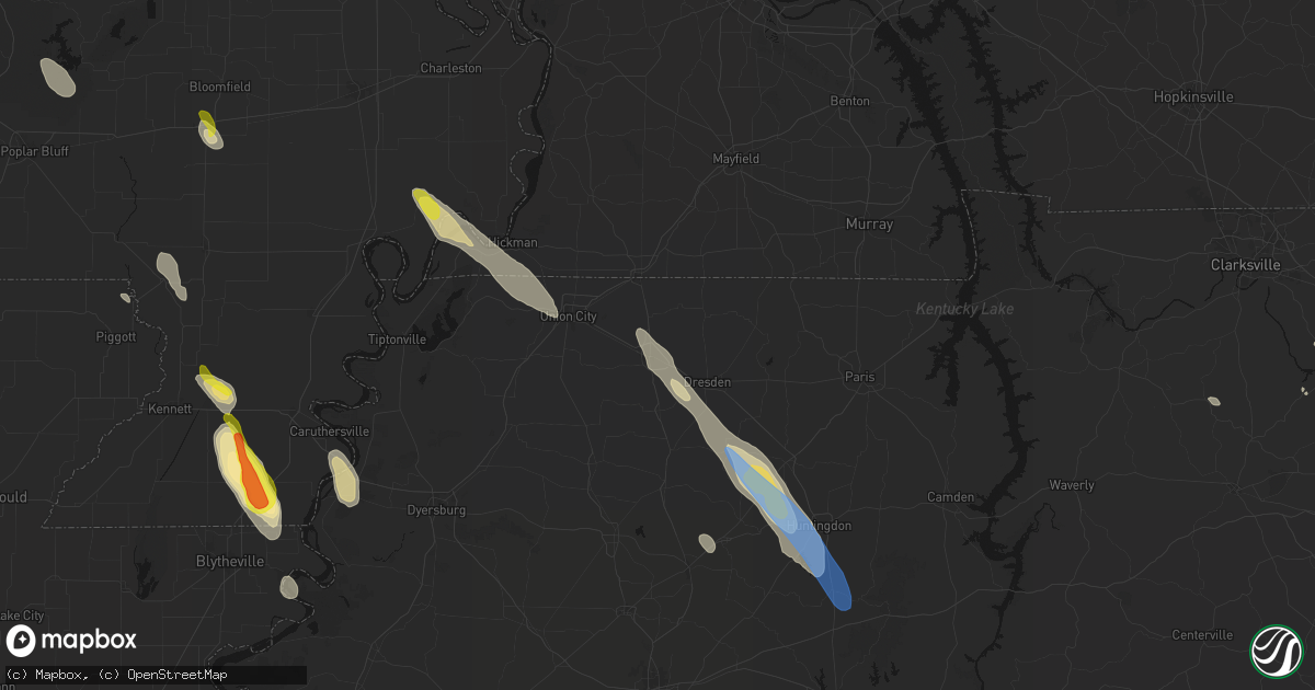 Hail map in Martin, TN on May 31, 2026