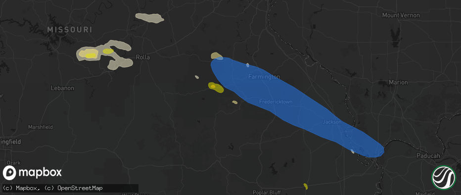 Hail map in Middle Brook, MO on May 31, 2026