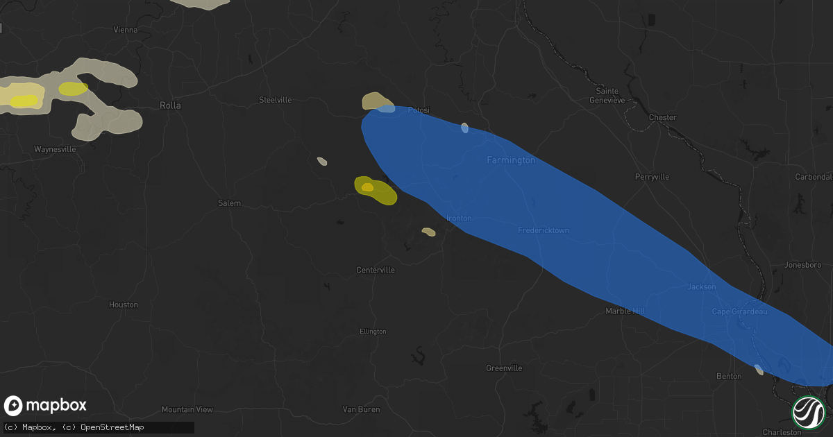 Hail map in Middle Brook, MO on May 31, 2026