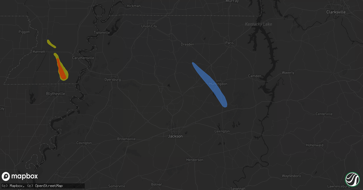 Hail map in Milan, TN on May 31, 2026