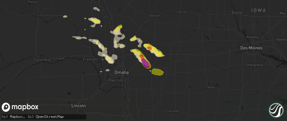 Hail map in Minden, IA on May 31, 2026