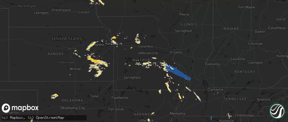 Hail map in Missouri on May 31, 2026