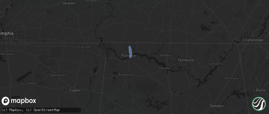 Hail map in Muscle Shoals, AL on May 31, 2026
