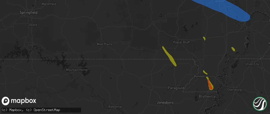 Hail map in Myrtle, MO on May 31, 2026